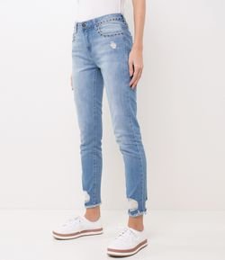 Calça Jeans Skinny com Tachas e Barra Desfiada 