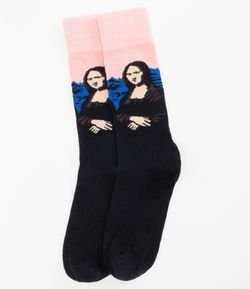 Meia Divertida Masculina Estampa Monalisa