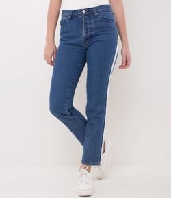 Calça Jeans Reta com Faixa na Lateral 