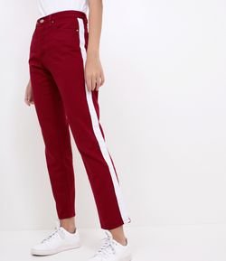 Calça Reta Vermelha com Faixa na Lateral 