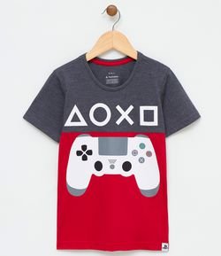 Camiseta Infantil com Estampa Controle de PlayStation - Tam 4 a 14