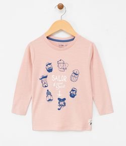 Camiseta Infantil Manga Longa com Estampa - Tam 1 a 4