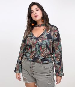 Blusa Estampada com Gola Choker Curve & Plus Size