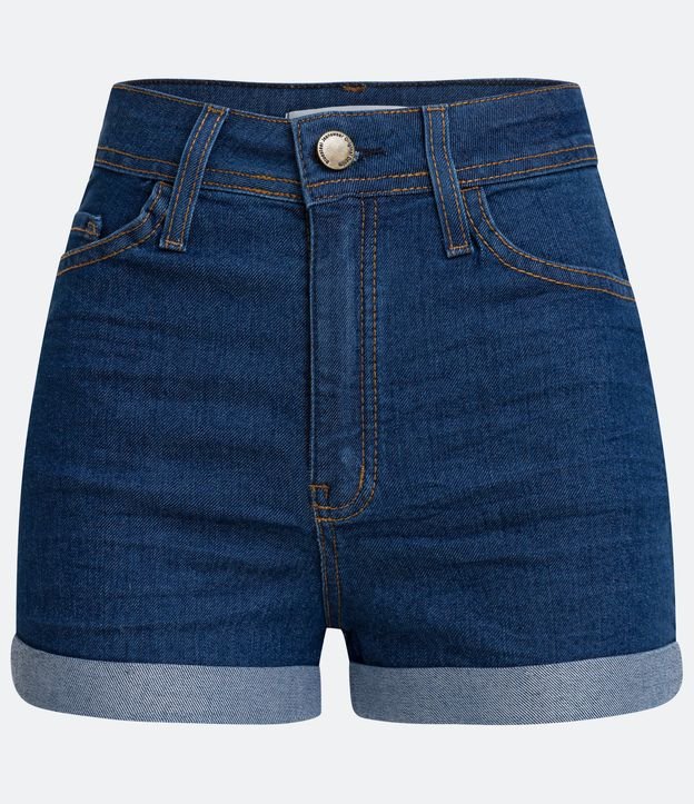 Short Femenino Jean Hot Pants con Terminación Doble Azul 6