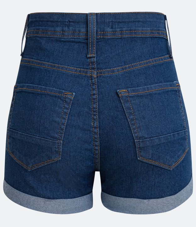 Short Femenino Jean Hot Pants con Terminación Doble Azul 7