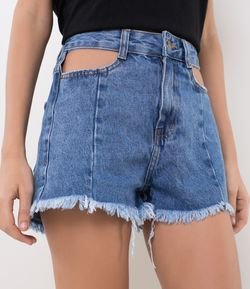 Short Jeans Cintura Alta com Recorte Lateral 