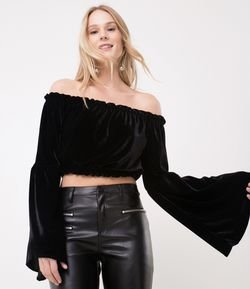 Blusa Cropped em Veludo 