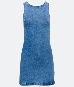 Vestido Curto Jeans sem Manga e com Zíper nas Costas