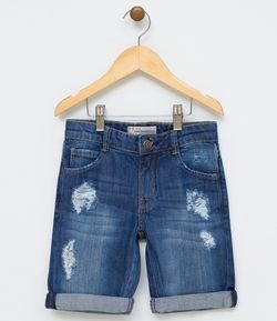Bermuda Infantil em Jeans com Puídos - Tam 5 a 14