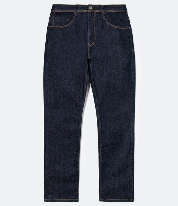Calça Reta Jeans com Elastano e Costura Contrastante Azul 6