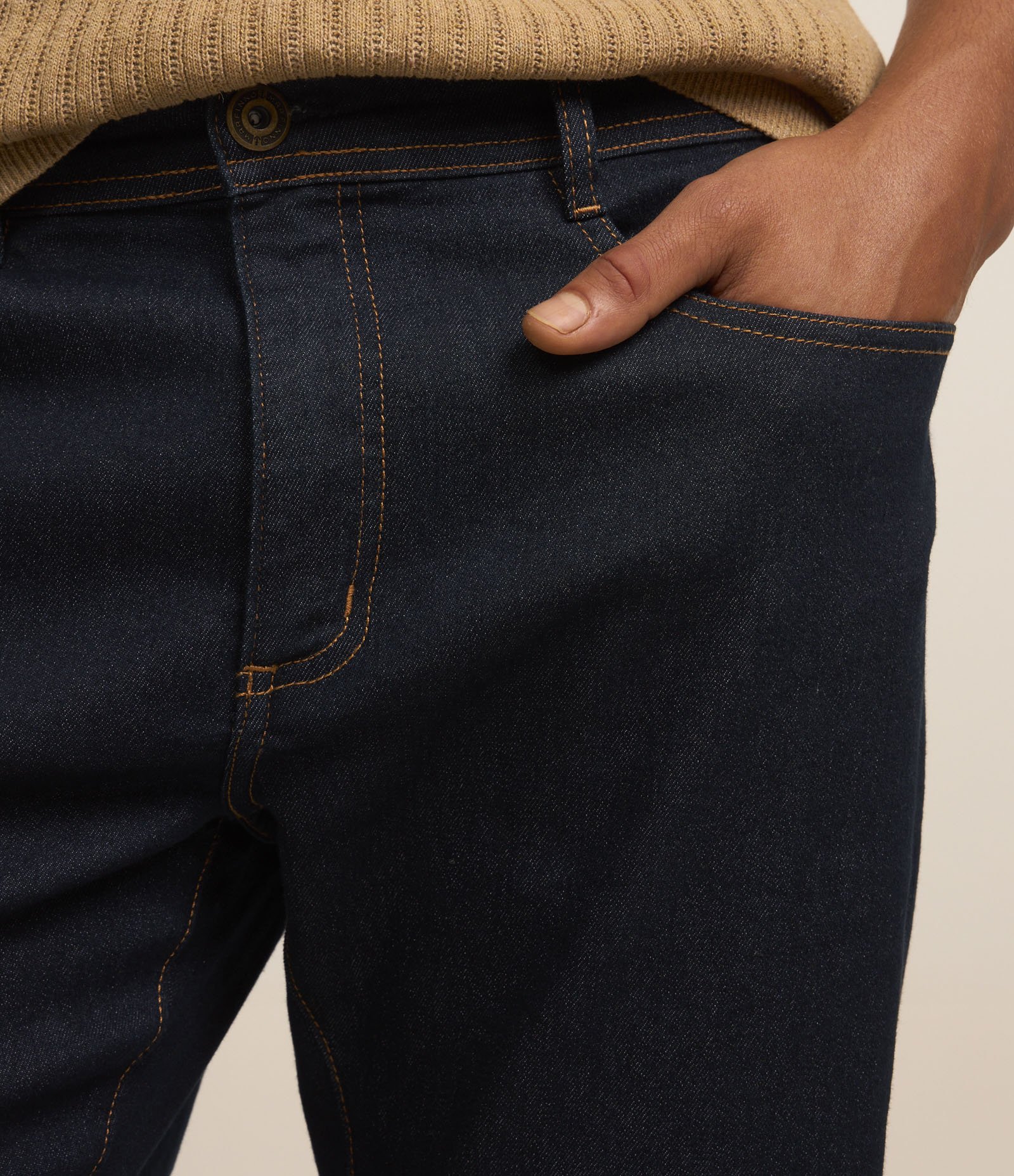 Calça Reta Jeans com Elastano e Costura Contrastante Azul 4