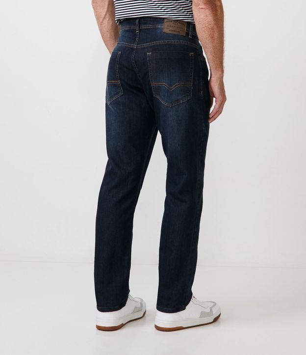 Calça Slim Básica Jeans com Elastano e Pesponto Contrastante Azul Escuro 3