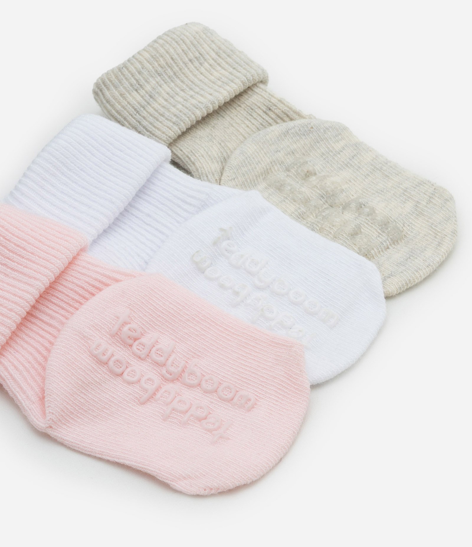 Kit 03 Pares de Meias Infantil com Dobra Dupla - Tam 0 a 12 meses Rosa/Branco/Bege 3