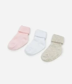 Kit 03 Pares de Meias Infantil com Dobra Dupla - Tam 0 a 12 meses