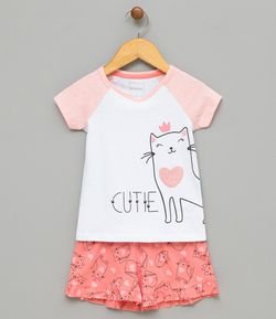 Pijama Infantil Algodão com Estampa de Gato - Tam 1 a 4