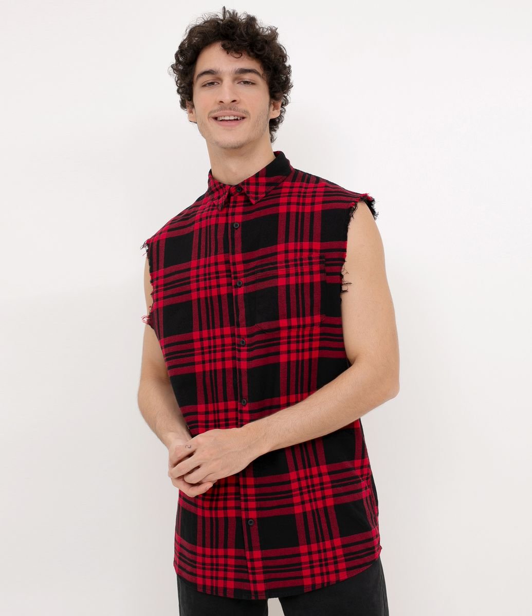Camisa xadrez sem manga Outlet