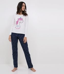 Pijama Manga Longa com Estampa Unicórnio 