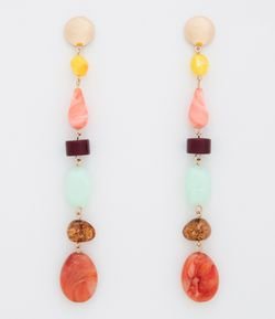 Brinco Longo Maxi com Pedraria Colorida 