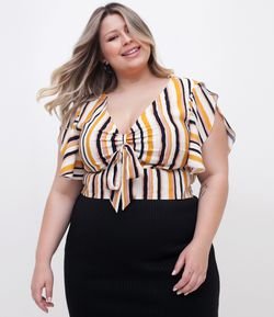 Blusa Listrada Cropped com Nó Curve & Plus Size