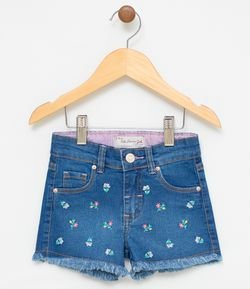 Short Infantil com Bordado de Flor em Jeans - Tam 1 a 4
