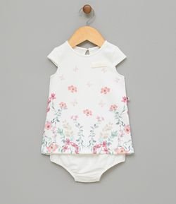 Vestido Infantil Floral com Lacinho com Calcinha - Tam 0 a 18 meses