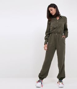 Macacão Longo Verde em Sarja 