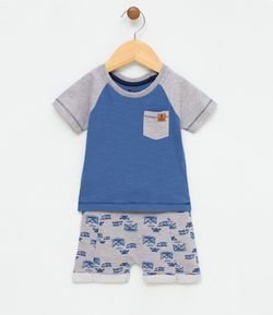 Conjunto Infantil Camiseta com Bolso e Bermuda Saruel - Tam 0 a 18 meses