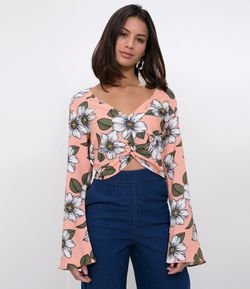 Blusa Floral com Detalhe no Decote