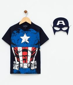 Camiseta Infantil Capitão América com Máscara - Tam 1 a 4