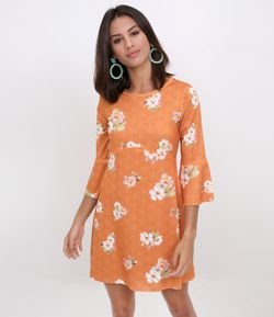 Vestido Floral com Manga Sino