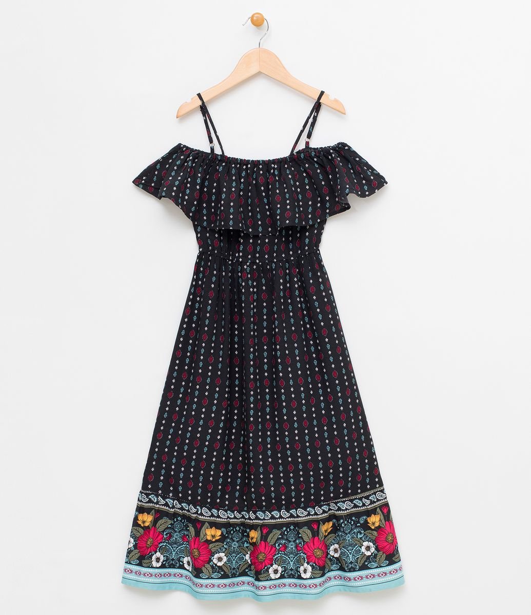 vestido longo infantil em viscose estampado