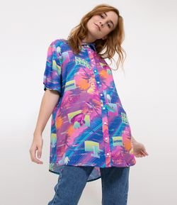 Camisa com Estampa Tropical Neon