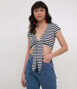 Blusa Listrada em Crepe com Amarração