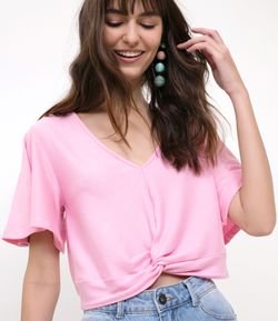 Blusa Lisa com Nó Frontal Rosa