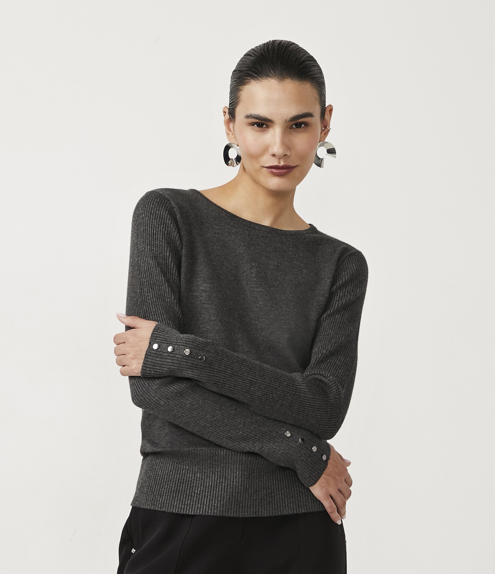 Suéter Alongado em Tricô com Manga Longa 1