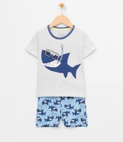 Pijama Infnatil com Estampa Tubarão - Tam 1 a 4