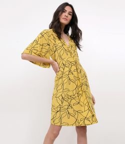 Vestido Jersey com Estampa Folhagem
