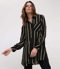 Camisa Listrada com Abotoamento e Passantes na Cintura 