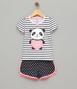 Pijama Infantil Algodão com Estampa de Panda - Tam 1 a 14