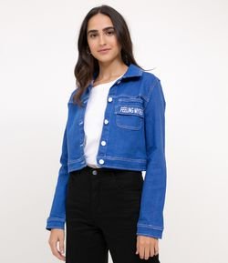 Jaqueta Cropped com Lettering nas Costas