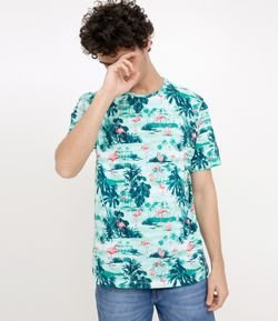 Camiseta com Estampa Tropical Flamingos
