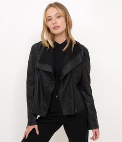 Jaqueta Biker com Detalhe em Suede 