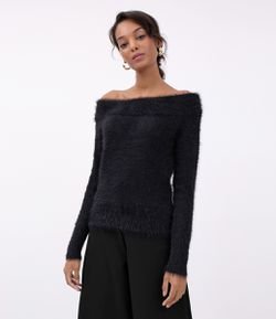 Blusa em TricôFelpuda Ombro a Ombro