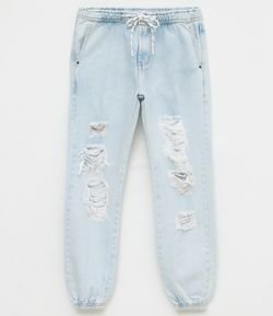 Calça Jeans Jogging com Puídos 