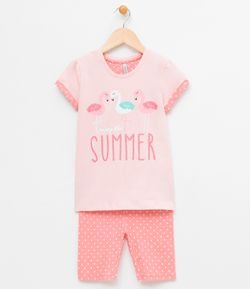 Pijama Infantil com Estampa Flamingo - Tam 4 a 14