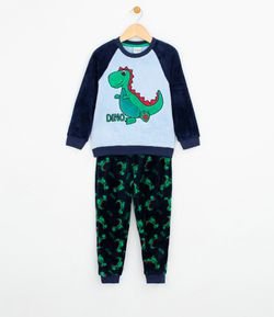 Pijama Infantil com Estampa dinossauro Brilha no Escuro em Fleece - Tam 1 a 4