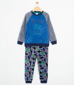 Pijama Infantil com Estampa Dinossauro Brilha no Escuro em Fleece - Tam 6 a 14