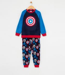 Pijama Infantil Capitão América em Fleece - Tam 4 a 14