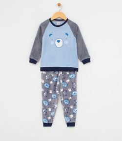 Pijama Infantil com Estampa Ursinho em Fleece - Tam 1 a 4