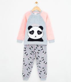 Pijama Infantil Estampado Panda em Fleece - Tam 6 a 14